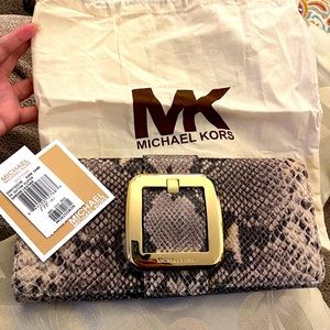 Michael Kors Sutton Snakeskin Clutch NWT
